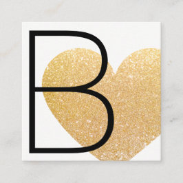 Modern Faux Glitter Heart Black Square i Guld Fyrkantigt Visitkort