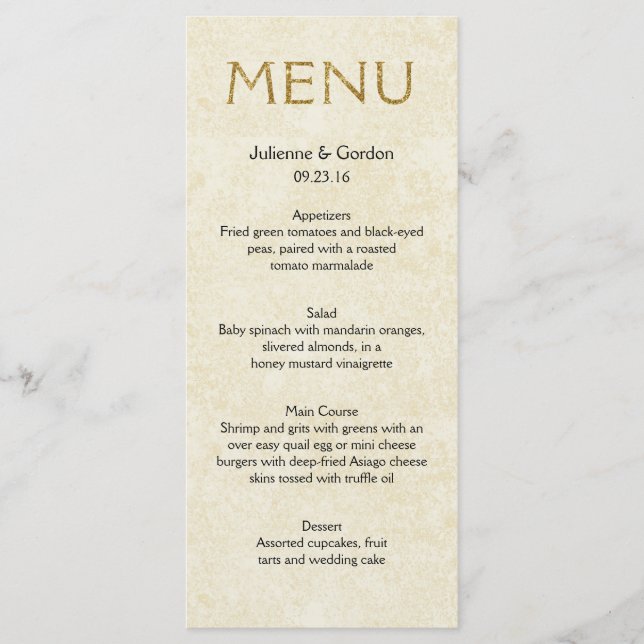 Modern Faux Gnistra Guld Ivory Menu-kort Meny (Framsida)