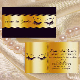 Modern Faux Gold Foil & Black Lash Technician Visitkort