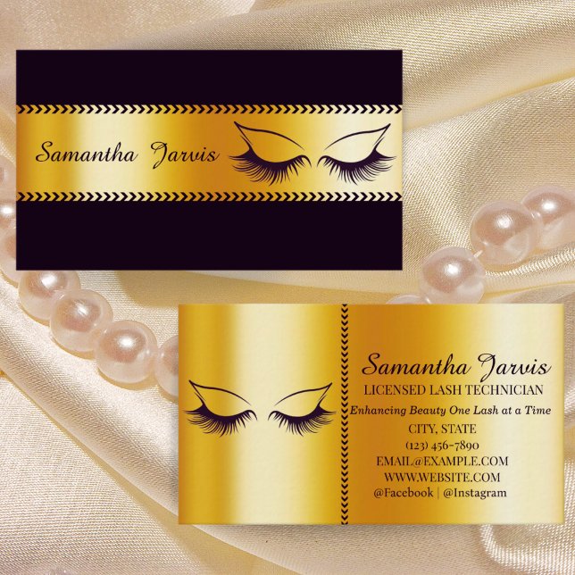 Modern Faux Gold Foil & Black Lash Technician Visitkort (Skapare uppladdad)