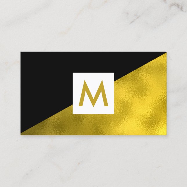 Modern Faux Gold Foil Black Monogram Visitkort (Framsida)