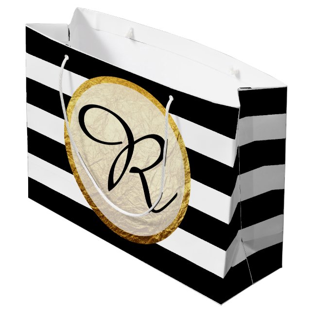 Modern Faux Gold Foil Black White Rand Monogram (Baksidan Vinklad)