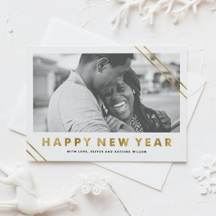 Modern Faux Gold Foil Happy New Year Photo Card Julkort