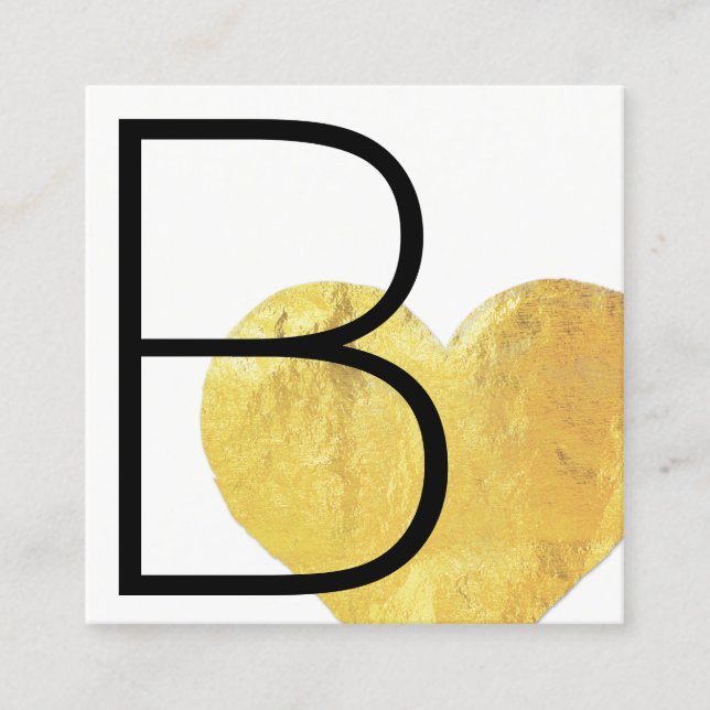Modern Faux Gold Foil Heart Black and White Fyrkantigt Visitkort (Framsida)