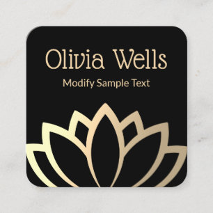 Modern Faux Gold Foil Lotus Flower Black Fyrkantigt Visitkort