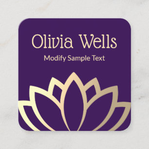 Modern Faux Gold Foil Lotus Flower Lila Fyrkantigt Visitkort