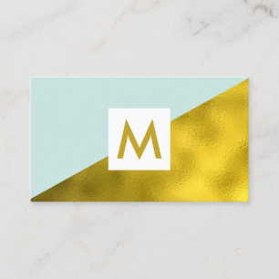 Modern Faux Gold Foil Mint Monogram Visitkort