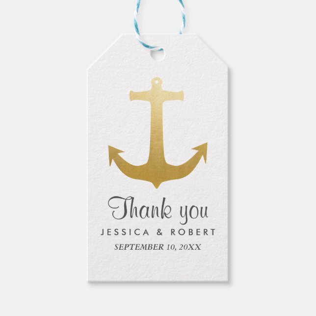 Modern Faux Gold Foil Nautical Anchor Tack Presentetikett (Framsidan)