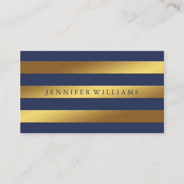 Modern Faux Gold Foil och Blue Rand Mönster Visitkort (Framsida)