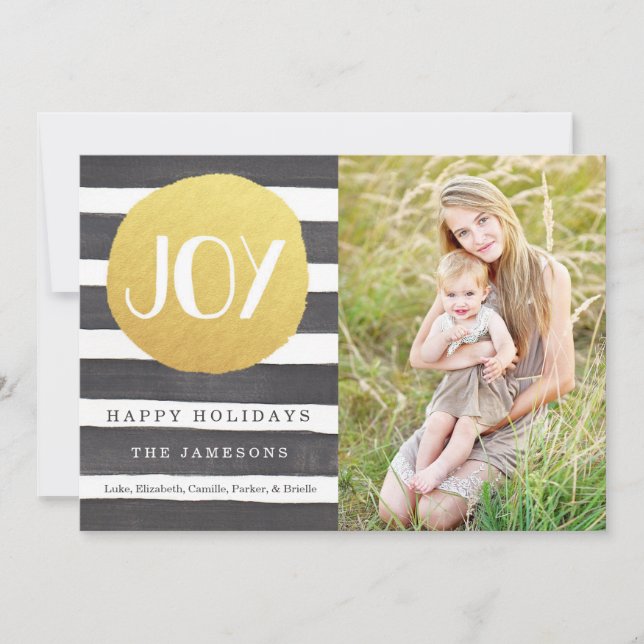 Modern Faux Gold Foil Rand Joy Jul Photo Julkort (Framsida)