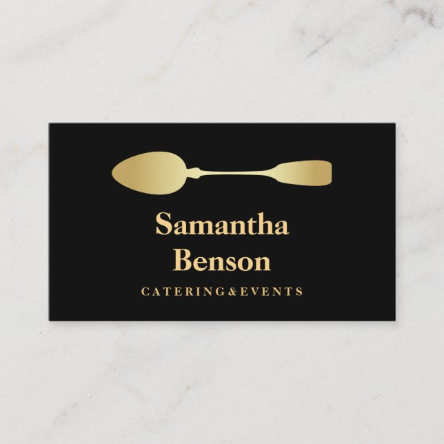 Modern Faux Gold Foil Spoon Catering Logotyp Black Visitkort (Framsida)