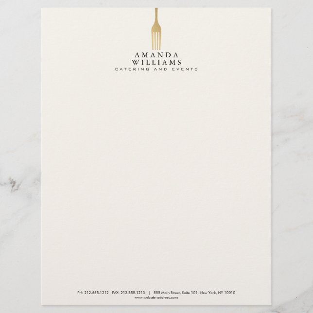 Modern Faux Gold Fork Catering Logo Ivory Brevhuvud (Framsida)