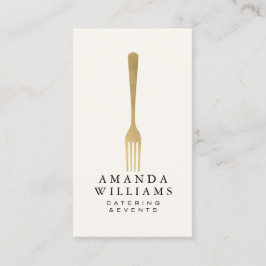 Modern Faux Gold Fork Catering Logo Ivory Vertical Visitkort