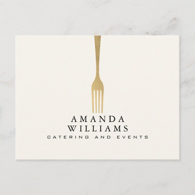 Modern Faux Gold Fork Catering Logo Ivory Vykort (Framsida)