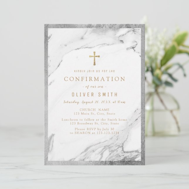 Modern faux gold silver marble-bekräftelse inbjudningar (Stående Fram)