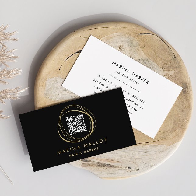 Modern Faux Guld Abstrakt Circle QR-kod Visitkort (Skapare uppladdad)