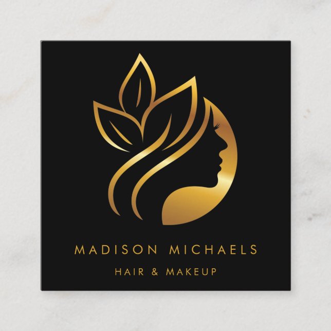 Modern Faux Guld Abstrakt Hair Makeup Fyrkantigt Visitkort (Framsida)