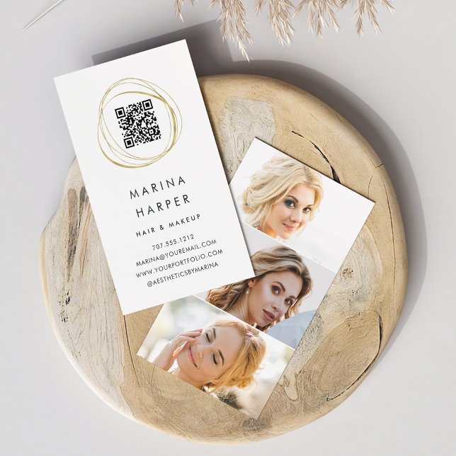 Modern Faux Guld Abstrakt QR-kodfoto-portfölj Visitkort (Skapare uppladdad)