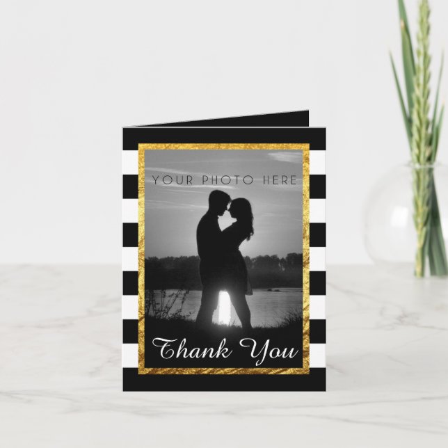 Modern Faux Guld Black White Tack Photo Kort (Framsida)