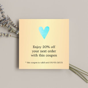 Modern Faux Guld Blue Heart Coupon Rabattkort
