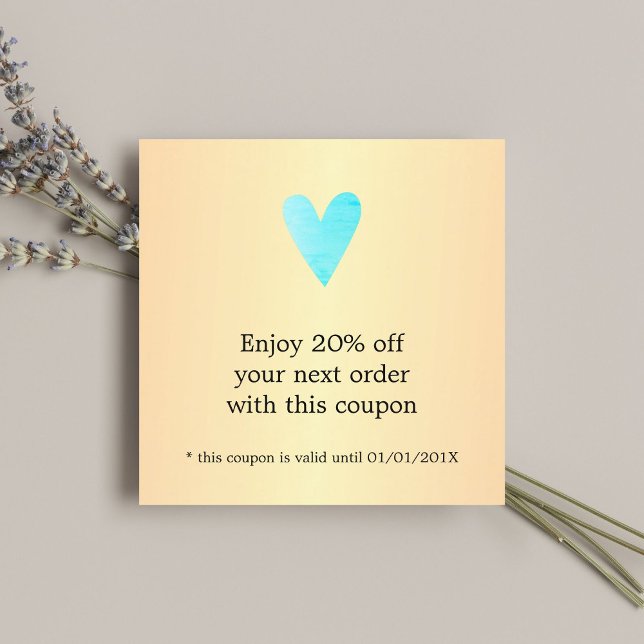Modern Faux Guld Blue Heart Coupon Rabattkort (Skapare uppladdad)