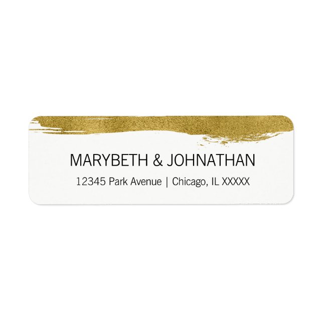 Modern Faux Guld Brushstroke Bröllop-adressetikett Returadress Etikett (Framsidan)