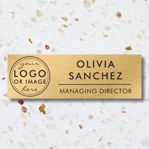 Modern Faux Guld Business Logotyp Namn bricka Namnbricka