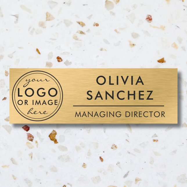 Modern Faux Guld Business Logotyp Namn bricka Namnbricka (Modern Faux Gold Business Logo Name Tag)