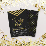 Modern Faux Guld Chevron 21:a födelsedagen Party Inbjudningar<br><div class="desc">Den moderna 21:a födelsedagsinbjudan som innehåller en elegant geometrisk schevron och ord 21:a i faux guld mot svart bakgrund. Kortet innehåller en matchande baksida för mönster. Checka ut matchande objekt här http://www.zazzle.com/collections/modern_faux_gold_chevron_celebration_collection-119531050277382712?rf=238364477188679314 Anpassa den genom att ersätta platshållartexten för att lägga till information. Om du vill ha fler alternativ klickar du...</div>