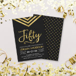 Modern Faux Guld Chevron 50:e Födelsedagsfesten Inbjudningar<br><div class="desc">Modern 50:e födelsedag med en elegant geometrisk schevron och ord 50 i faux guld mot svart bakgrund. Kortet innehåller en matchande baksida för mönster. Checka ut matchande objekt här http://www.zazzle.com/collections/modern_faux_gold_chevron_celebration_collection-119531050277382712?rf=238364477188679314 Anpassa den genom att ersätta platshållartexten för att lägga till information. Om du vill ha fler alternativ klickar du på knappen...</div>