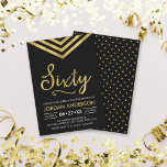 Modern Faux Guld Chevron 60:e Födelsedagsfesten Inbjudningar<br><div class="desc">Den moderna 60:e födelsemeddelandeinbjudan med en elegant geometrisk schevron och ord "sextio" i faux guld mot svart bakgrund. Kortet innehåller en matchande baksida för mönster. Checka ut matchande objekt här http://www.zazzle.com/collections/modern_faux_gold_chevron_celebration_collection-119531050277382712?rf=238364477188679314 Anpassa den genom att ersätta platshållartexten för att lägga till information. Om du vill ha fler alternativ klickar du på...</div>