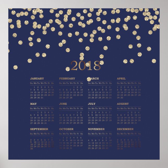 Modern Faux Guld Diamonds 2018-kalender Poster (Framsidan)