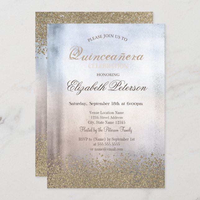 Modern Faux Guld Diamonds Metallic Quinceañera Inbjudningar (Fram/baksida)
