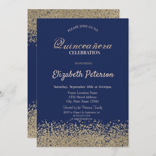 Modern Faux Guld Diamonds Quinceañera Inbjudningar (Fram/baksida)