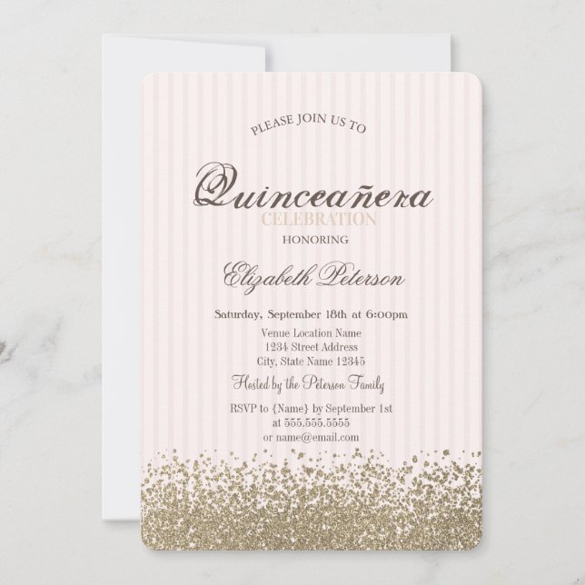 Modern Faux Guld Diamonds Stiped Quinceañera Inbjudningar (Framsida)