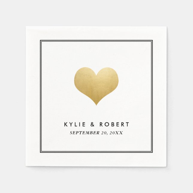 Modern Faux Guld Foil Cute Heart Bröllop Pappersservett (Framsidan)