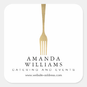 Modern Faux Guld Fork Catering Logotyp Fyrkantigt Klistermärke
