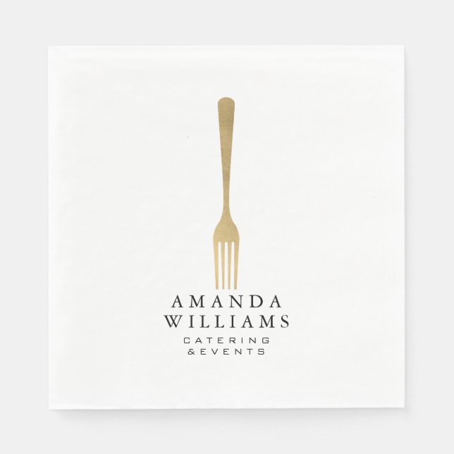Modern Faux Guld Fork Catering Logotyp II Pappersservett (Framsidan)