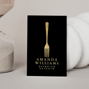 Modern Faux Guld Fork Catering Logotyp på Black II Visitkort