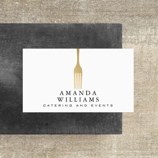 Modern Faux Guld Fork Catering Logotyp Visitkort (Skapare uppladdad)