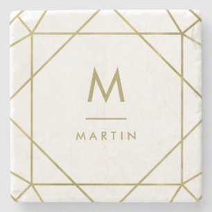 Modern Faux Guld Geometric Linjer med Monogram Stenunderlägg