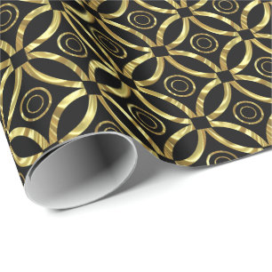 Modern Faux Guld Geometric Mönster on Black Presentpapper