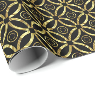Modern Faux Guld Geometric Mönster on Black Presentpapper