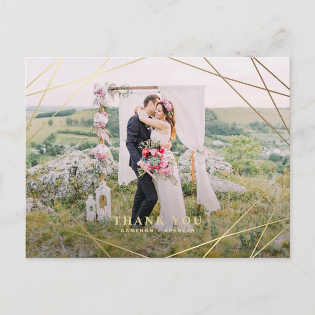 Modern Faux Guld Geometric Ram Bröllop Tack Vykort (Framsida)