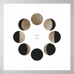Modern Faux Guld Glitter Måne-fasdiagram Poster