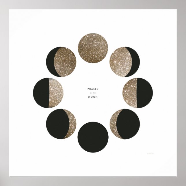 Modern Faux Guld Glitter Måne-fasdiagram Poster (Framsidan)