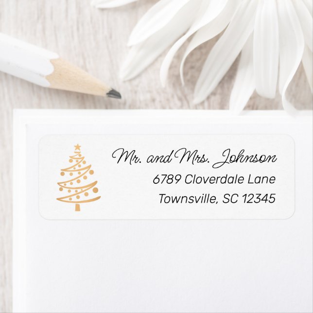 Modern Faux Guld Julgran Returadress Returadress Etikett (Insitu)