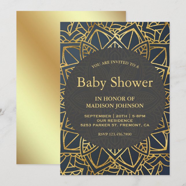 Modern Faux Guld Mandala Bebis Shower Inbjudningar (Fram/baksida)