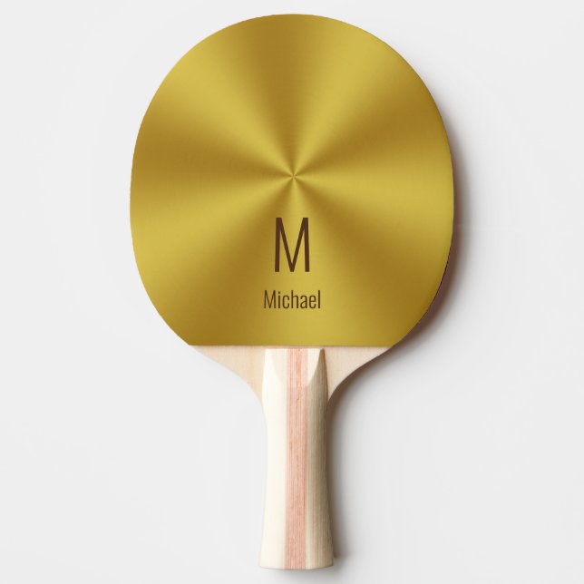 Modern Faux Guld Namn & Monogram Pingisracket (Framsidan)