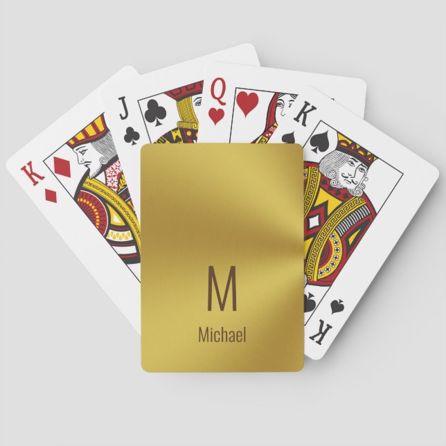 Modern Faux Guld Namn och Monogram Casinokort (Baksidan)